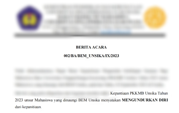 Thumbnail Artikel Kabar Mengejutkan! Panitia PKKMB Unsika 2023 unsur Mahasiswa Undur Diri dari Kepanitiaan